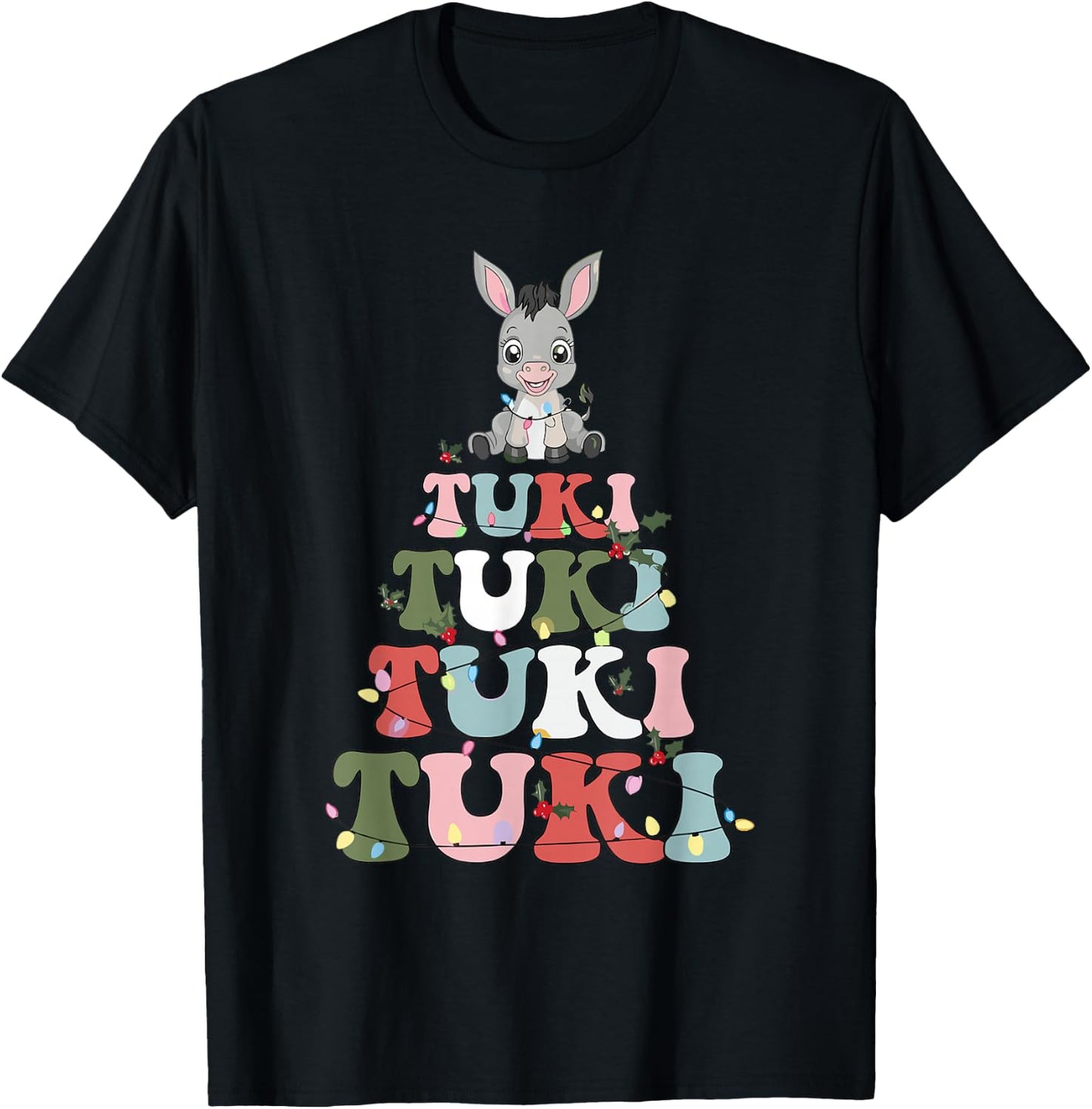Tuki Donkey Mexican Christmas Tree Donkey Lover Xmas Latino T-Shirt - T-Shirt | Black