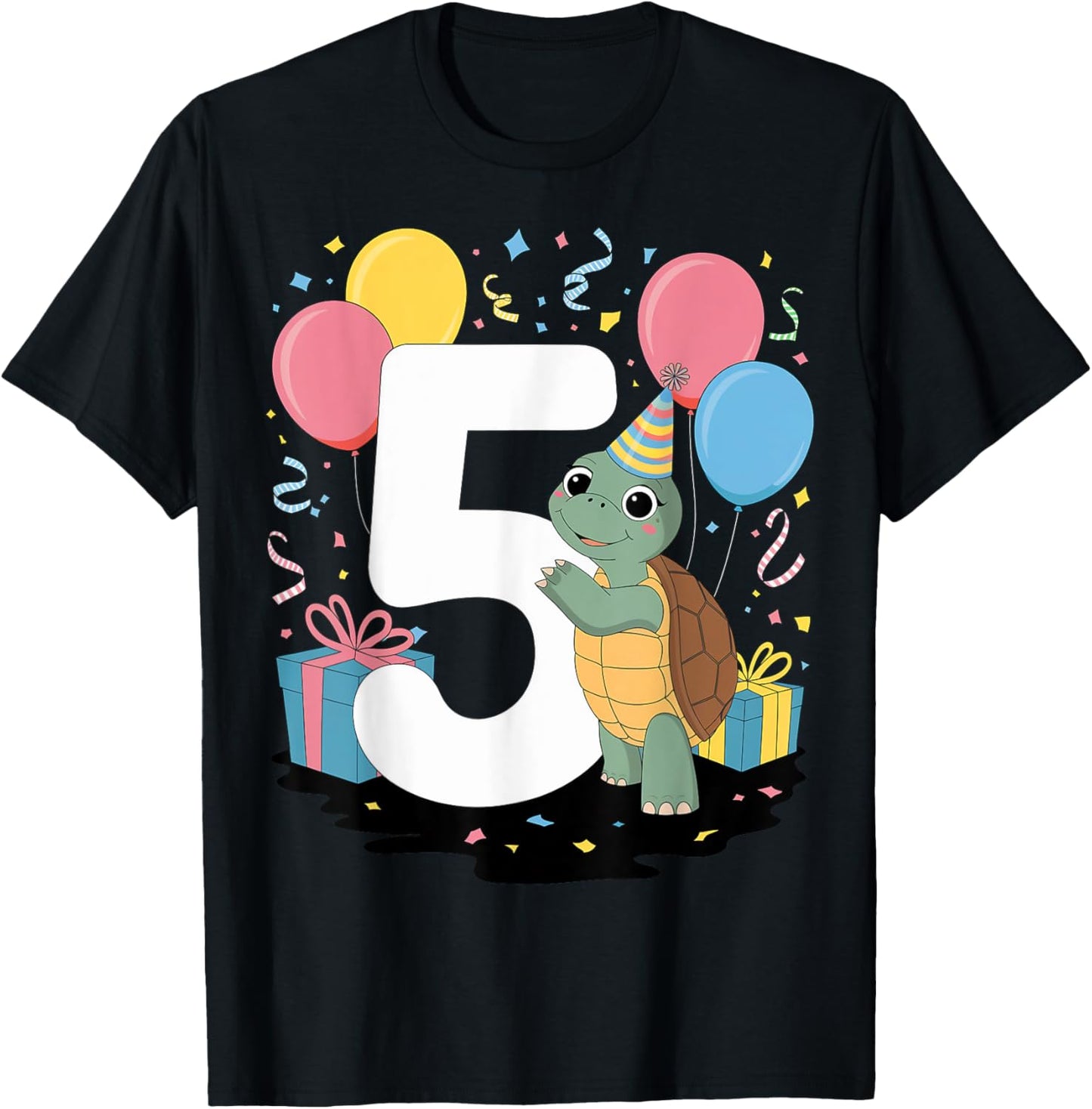 Turtle 5th birthday boy girl 5 years old fifth five Turtle T-Shirt - T-Shirt | Black