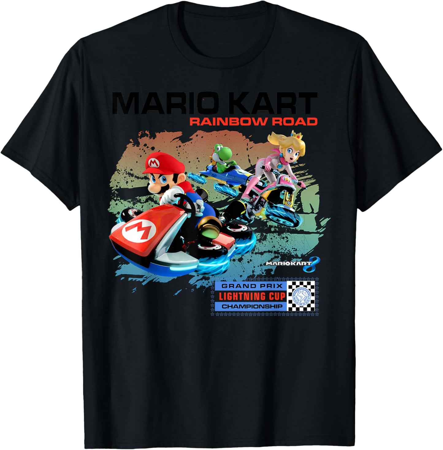 Nintendo Mario Kart Rainbow Road Watercolor Graphic T-Shirt - T-Shirt | Black