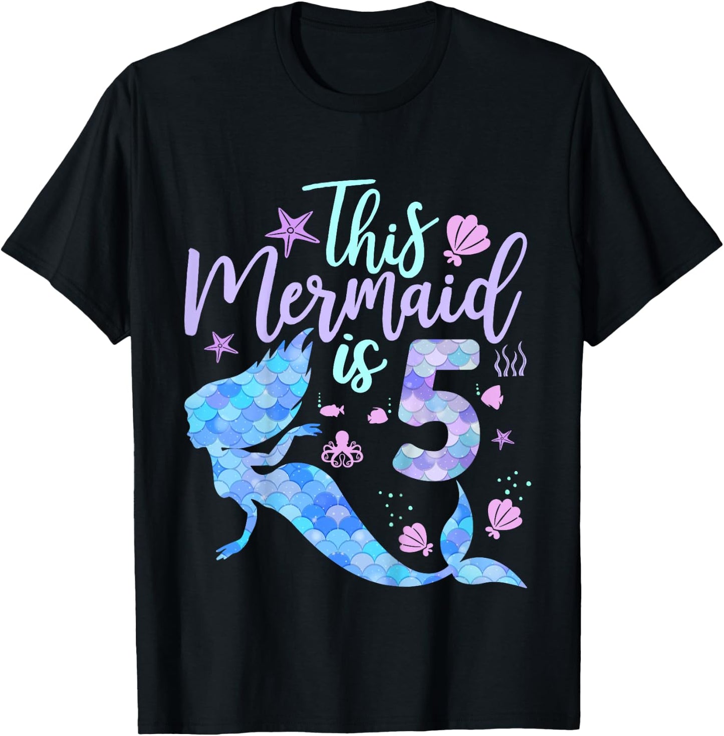 Kids This Mermaid is 5 Birthday Girls Mermaid T-Shirt - T-Shirt | Black
