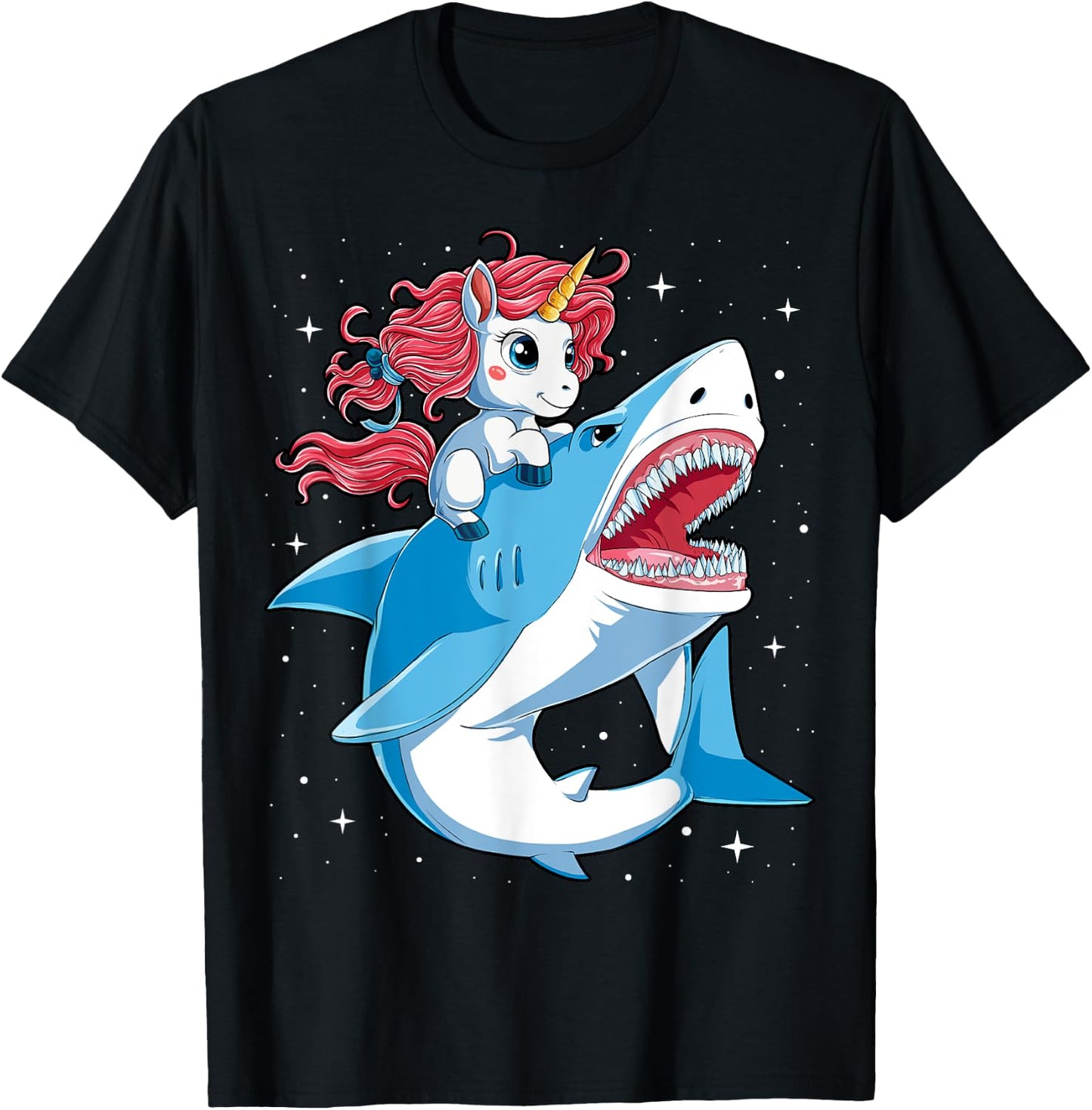 Unicorn Riding Shark T shirt Boys Kids Space Galaxy Gifts T-Shirt - T-Shirt | Black