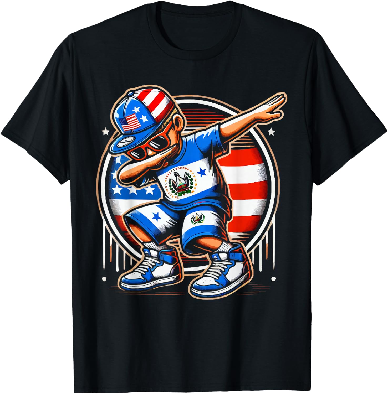 Half American Half Salvadorian USA Flag El Salvador America T-Shirt - T-Shirt | Black