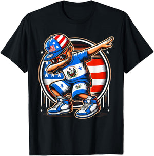 Half American Half Salvadorian USA Flag El Salvador America T-Shirt - T-Shirt | Black