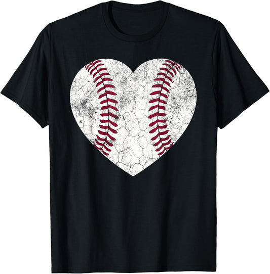 Baseball Heart Shirt Cute Mom Dad Men Women Softball Gift T-Shirt - T-Shirt | Black
