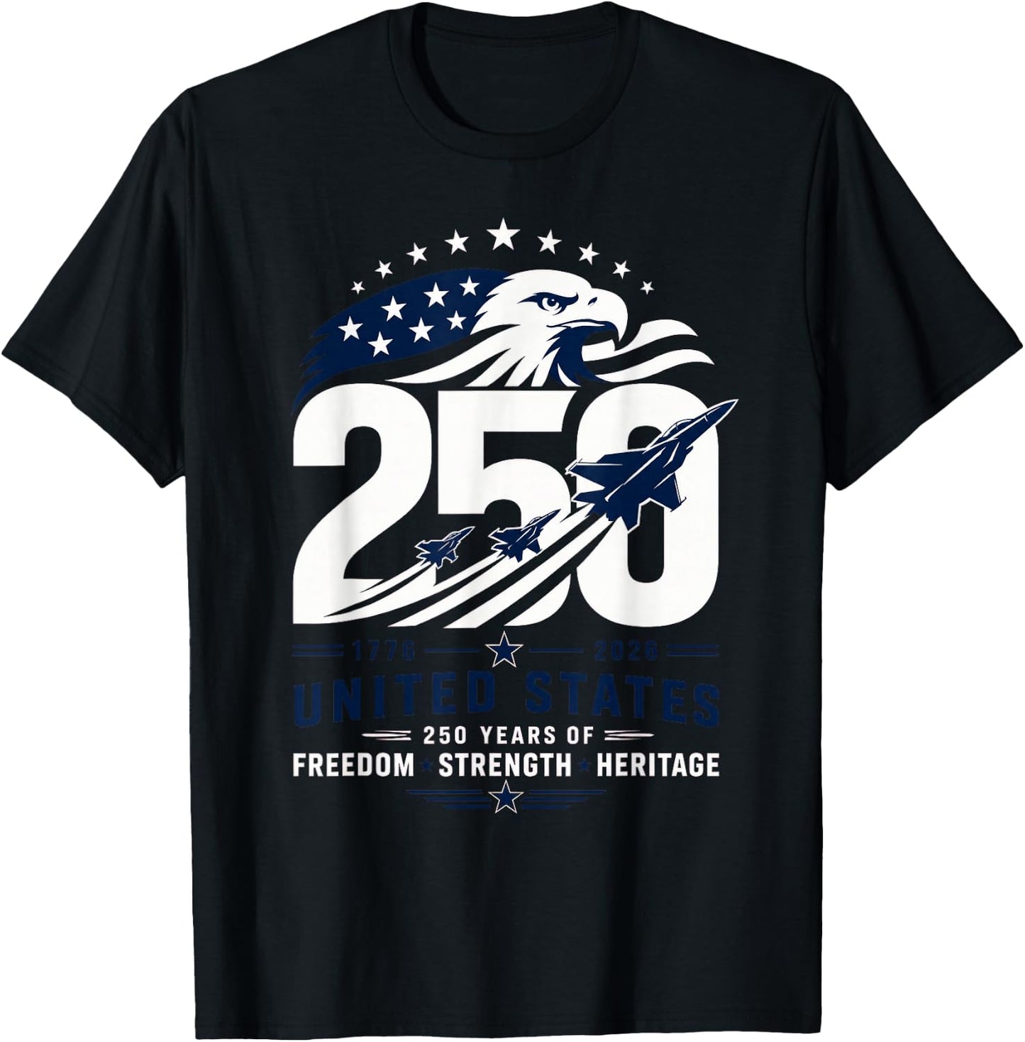 Patriotic Eagle 250th Anniversary USA 250 Years 4th of July T-Shirt - T-Shirt | Black