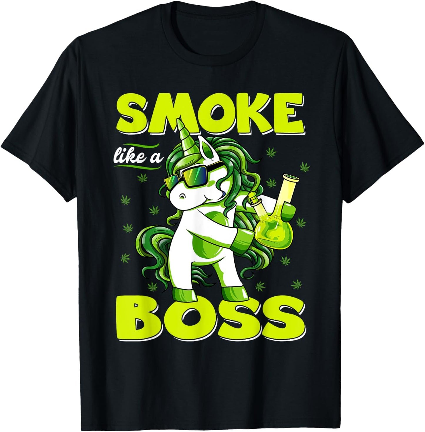 420 Unicorn Smoke Like A Boss Shirt Weed Pot Leaf Marijuana T-Shirt - T-Shirt | Black
