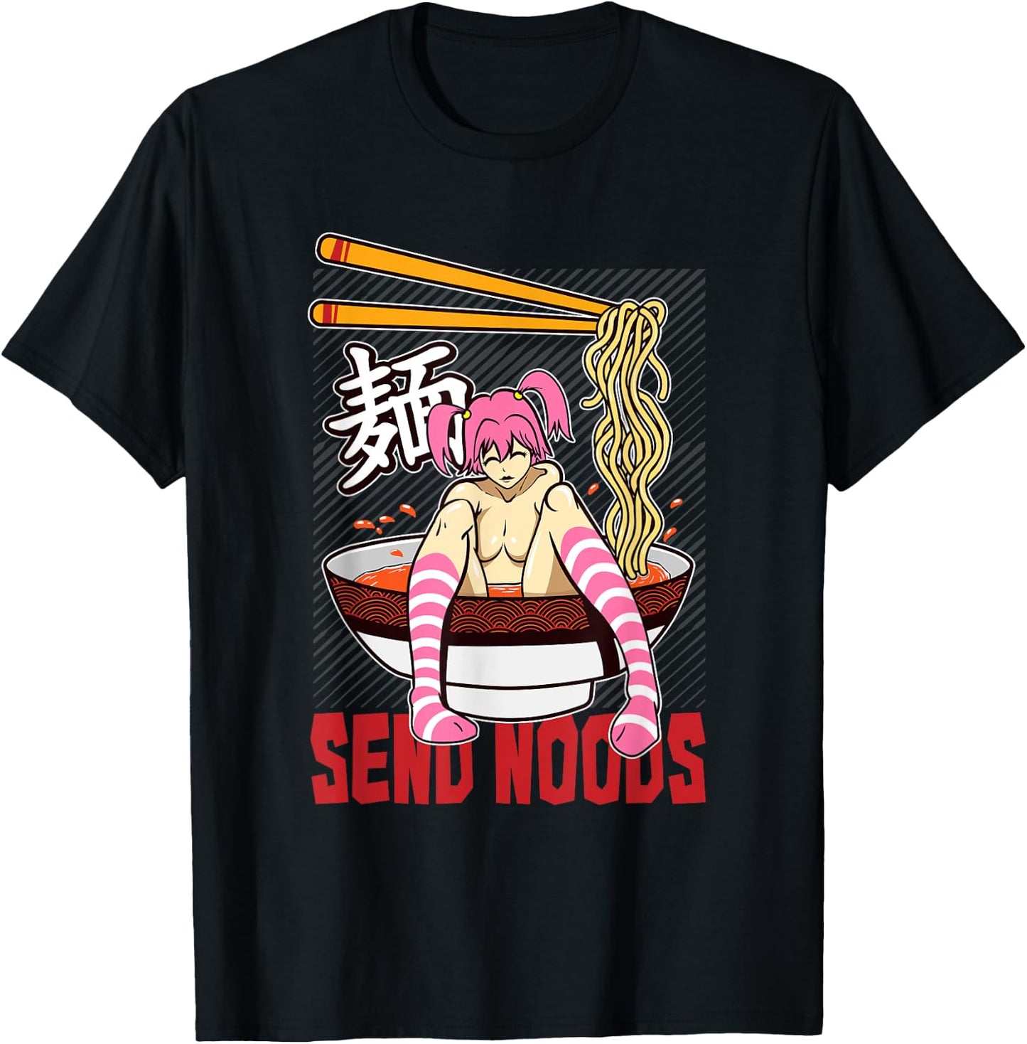 Funny send noods ramen bowl lewd anime shabu noodle pool T-Shirt - T-Shirt | Black