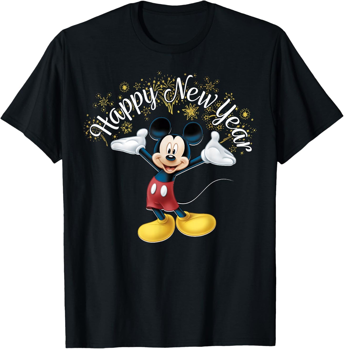 Disney New Year's Mickey Mouse Happy New Year Portrait T-Shirt - T-Shirt | Black