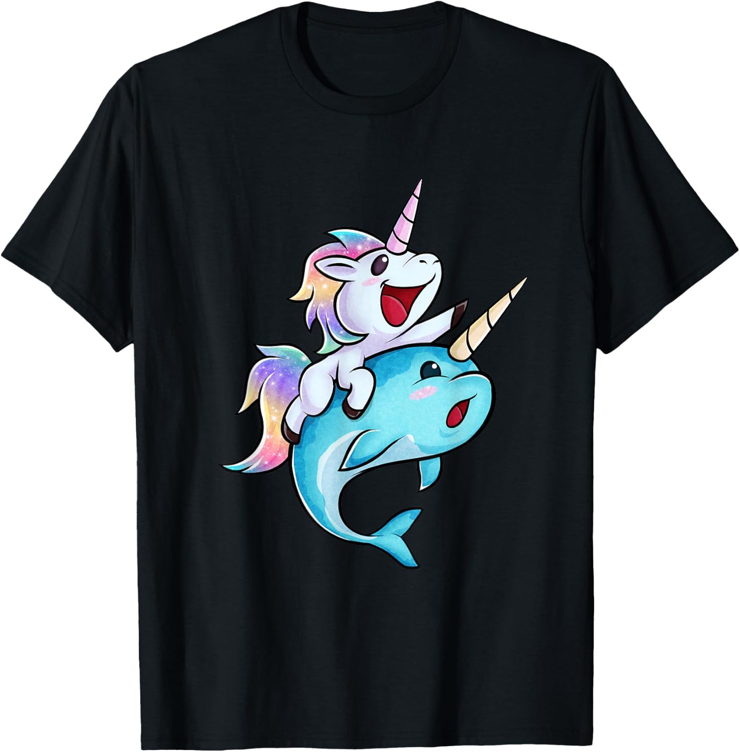 Unicorn Riding A Narwhal T-Shirt - T-Shirt | Black