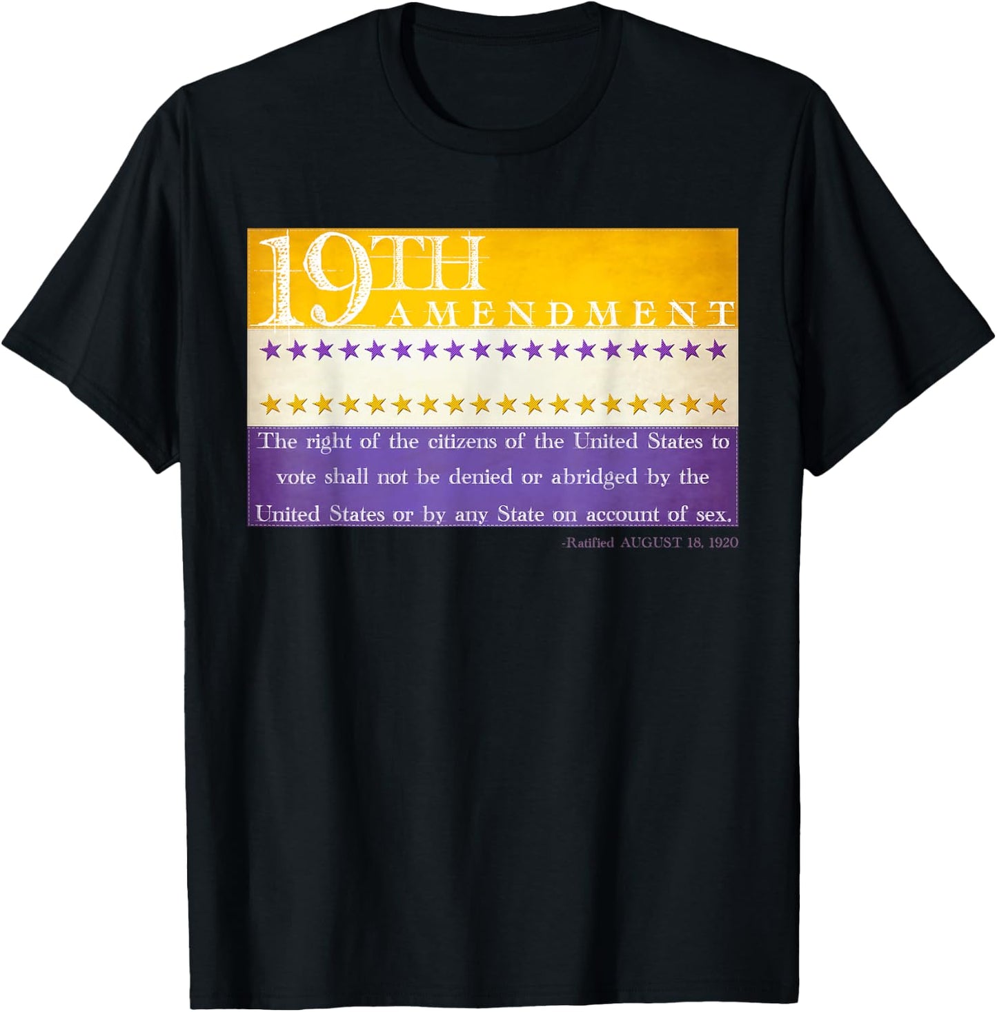 Vintage 19th Amendment Suffrage Victory Flag Centennial Text T-Shirt - T-Shirt | Black