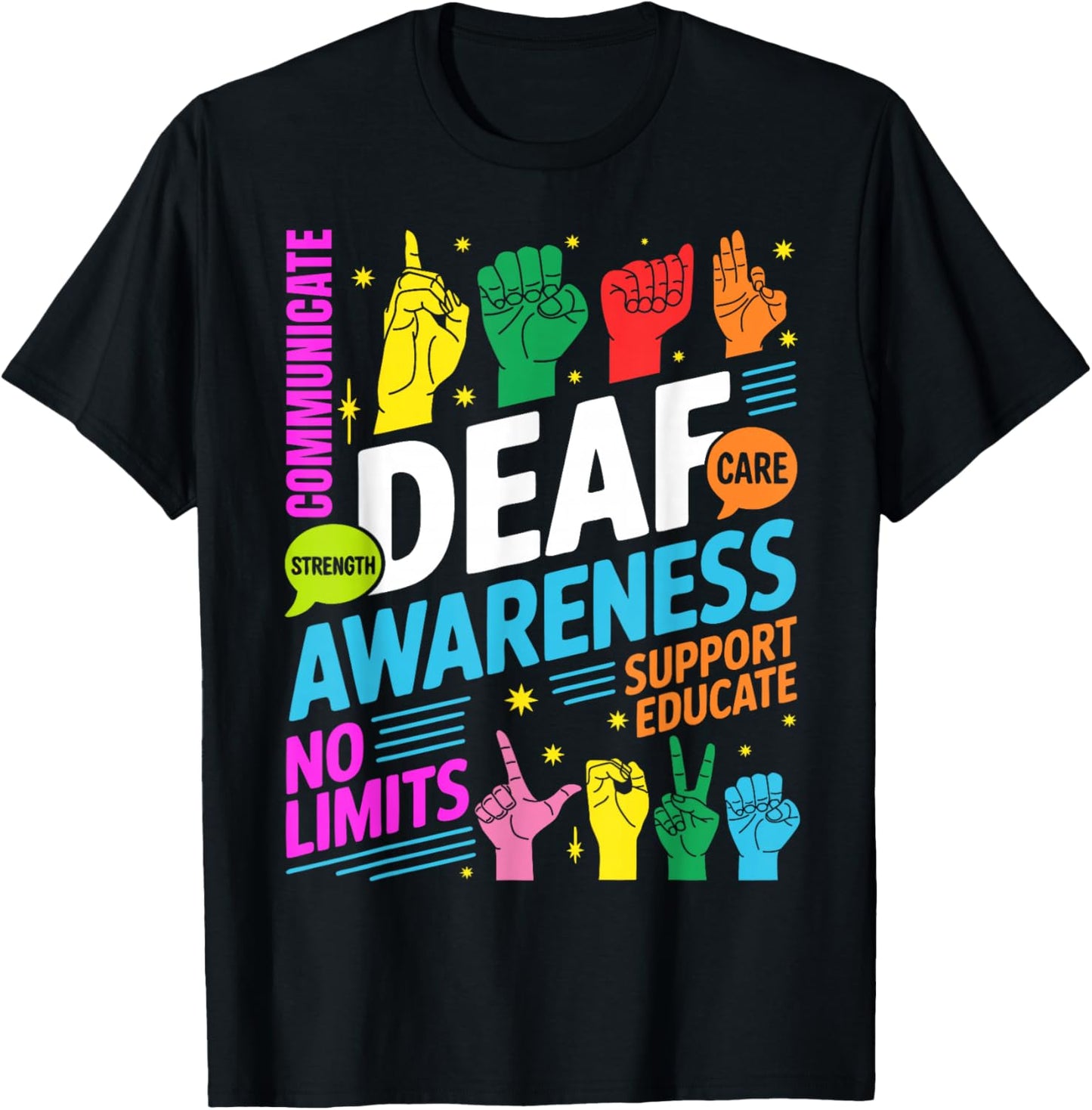 Deaf Awareness Month Inclusion CODA Support ASL T-Shirt - T-Shirt | Black