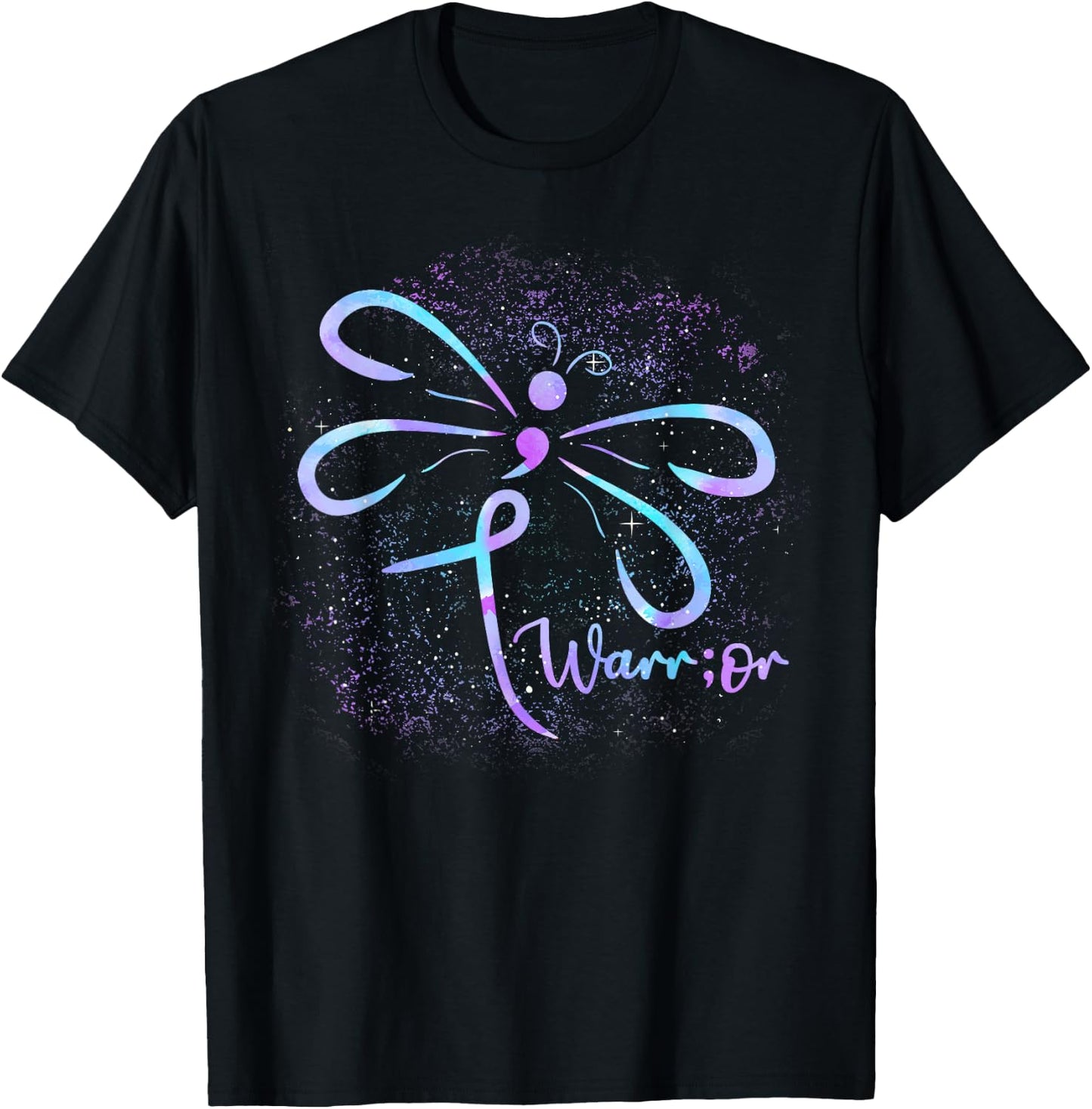 Suicide Awareness Semicolon Dragonfly Mental Health T-Shirt - T-Shirt | Black