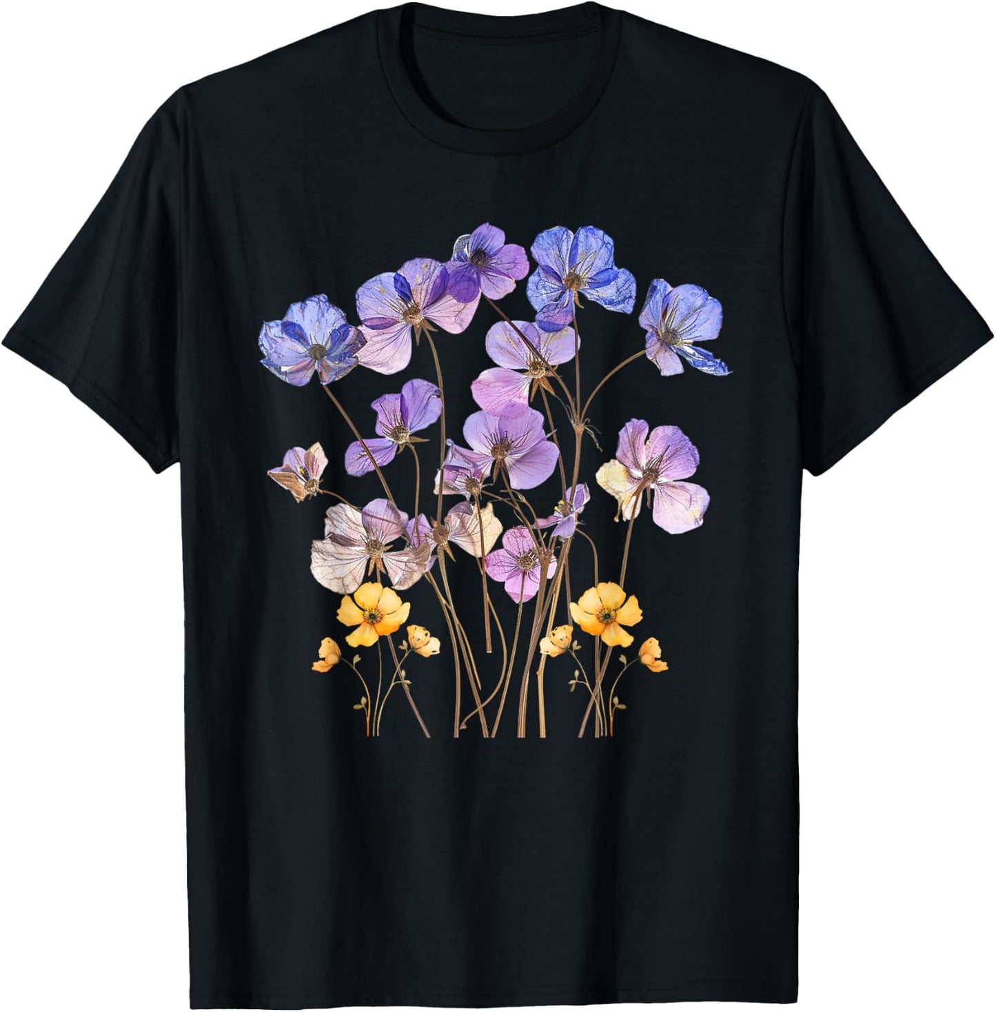 Vintage Flower Graphic Wildflower Floral Gardening T-Shirt - T-Shirt | Black