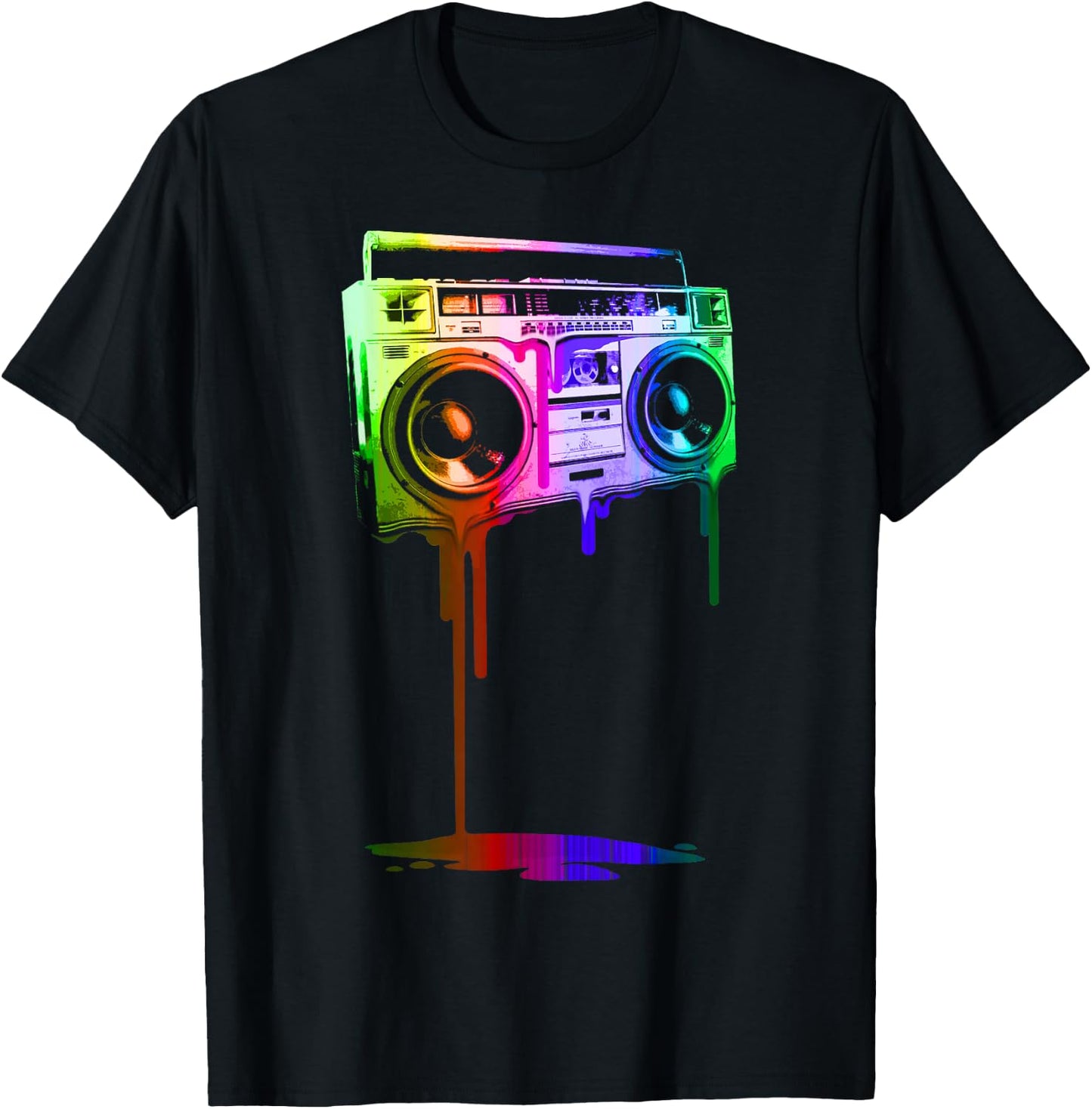 Melting Boombox in Digital Rainbow Colors T-Shirt - T-Shirt | Black