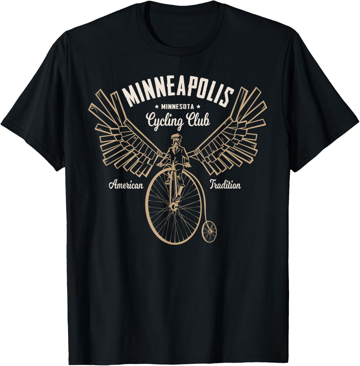 Minneapolis Cycling - Flying Steampunk Bicycle T-Shirt - T-Shirt | Black