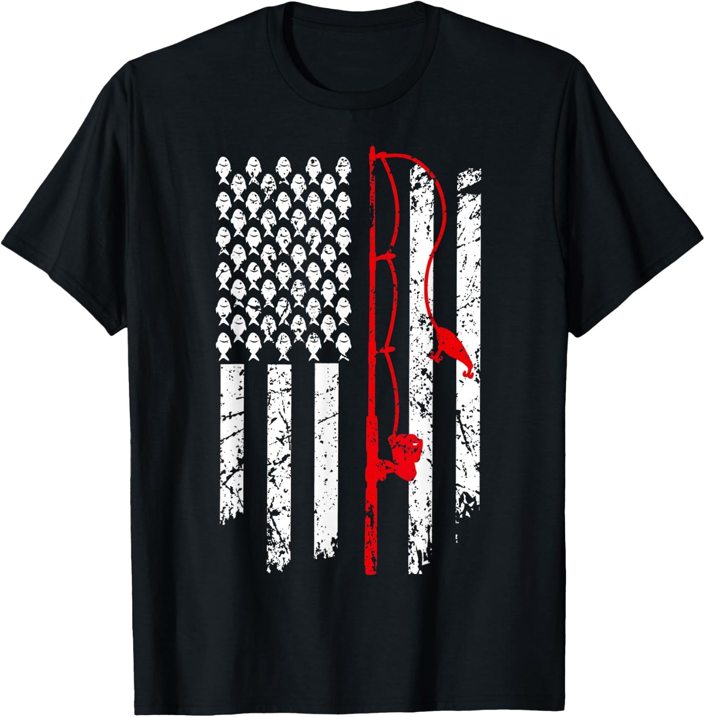 Fishing American Flag Husband Son Grandson Funny Fisherman T-Shirt - T-Shirt | Black