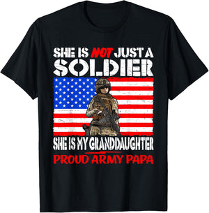 My Granddaughter Is A Soldier Proud Army Papa Military Gift T-Shirt - T-Shirt | Black