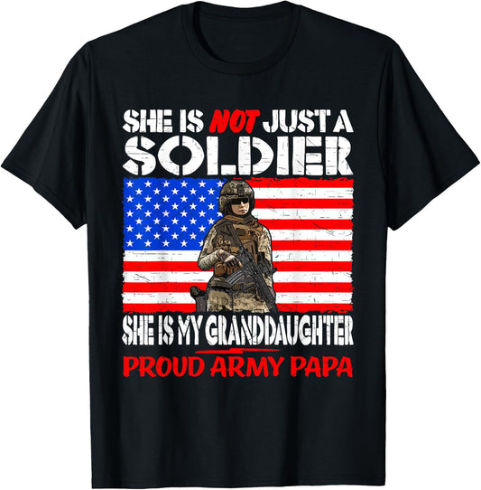 My Granddaughter Is A Soldier Proud Army Papa Military Gift T-Shirt - T-Shirt | Black