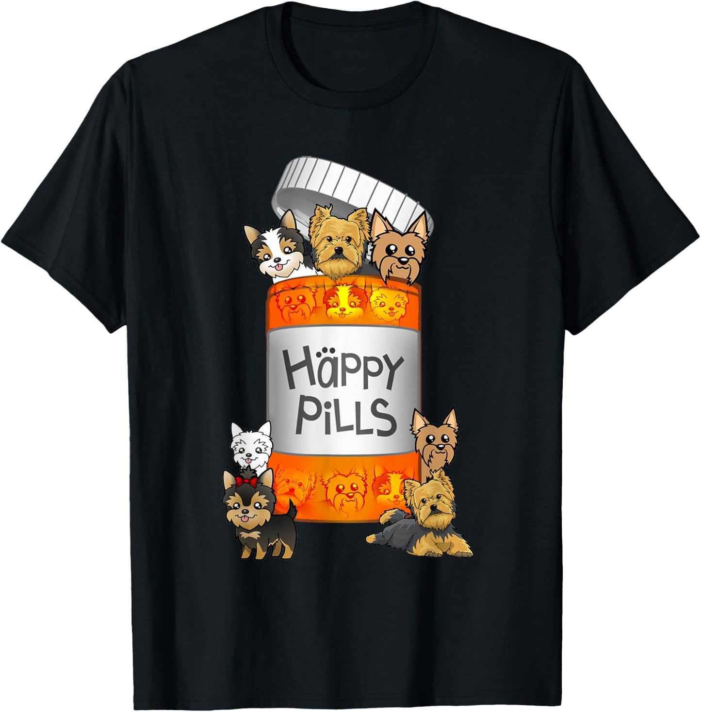 Yorkie Happy Pills T-Shirt - T-Shirt | Black