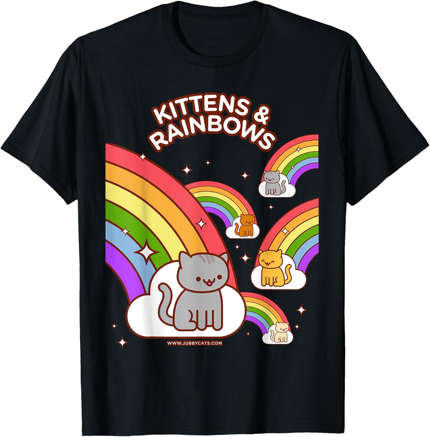 Kawaii Cat - Kittens & Rainbows T-Shirt - T-Shirt | Black