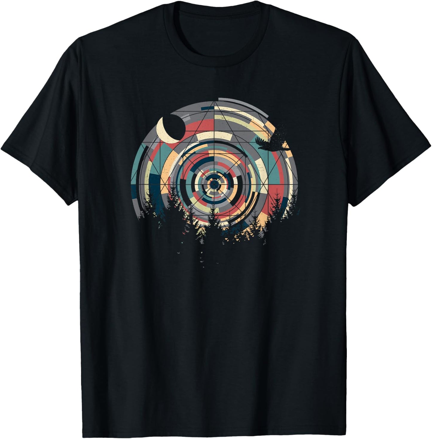 Sacred Geometry Meets Landscape, Moon, Eagle, him & her T-Shirt - T-Shirt | Black