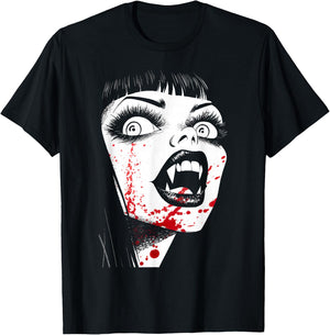 Vampish Vampiress Bares Her Fangs T-Shirt - T-Shirt | Black
