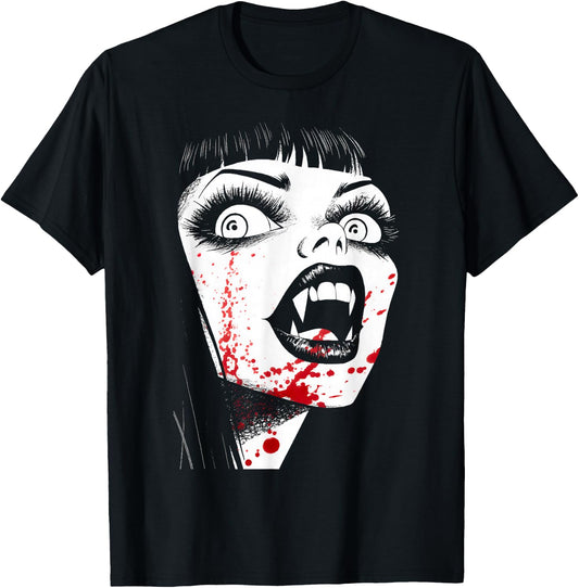 Vampish Vampiress Bares Her Fangs T-Shirt - T-Shirt | Black