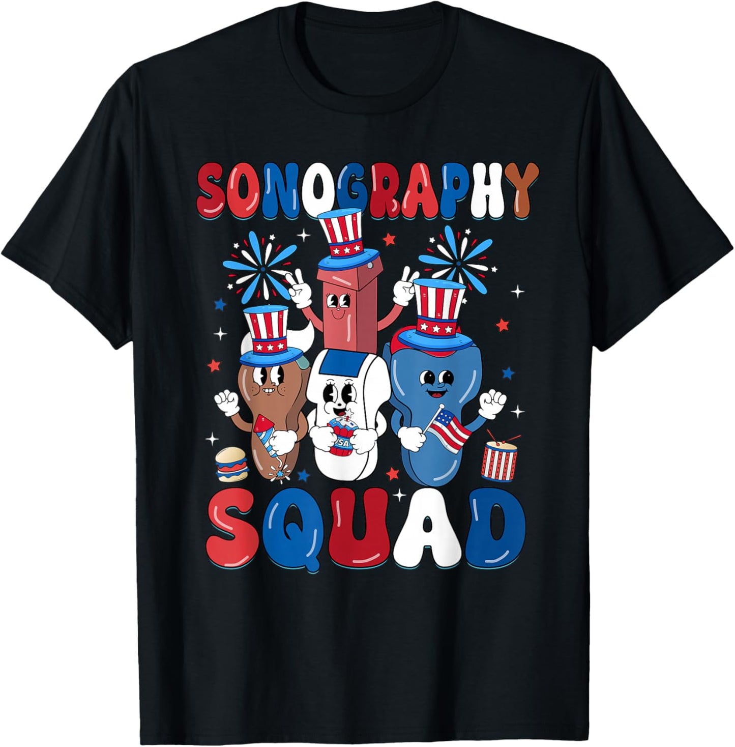 Funny Sonography Squad Independence Day Sonographer T-Shirt - T-Shirt | Black