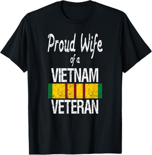 Proud Wife of a Vietnam Veteran Service Badge US Military T-Shirt - T-Shirt | Black