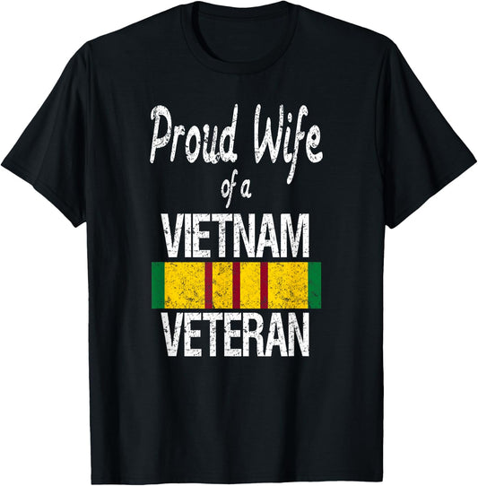 Proud Wife of a Vietnam Veteran Service Badge US Military T-Shirt - T-Shirt | Black