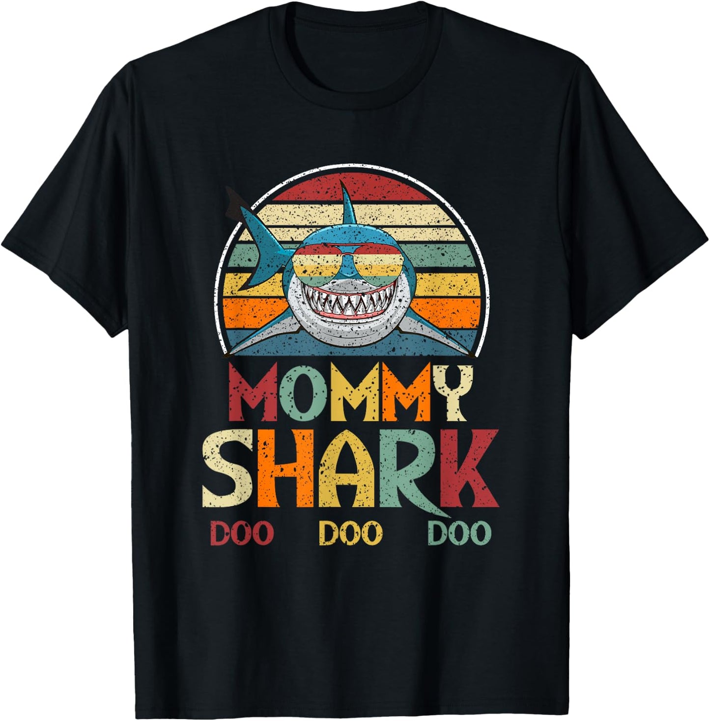 Retro Vintage Mommy Shark Mom Gift T-Shirt - T-Shirt | Black