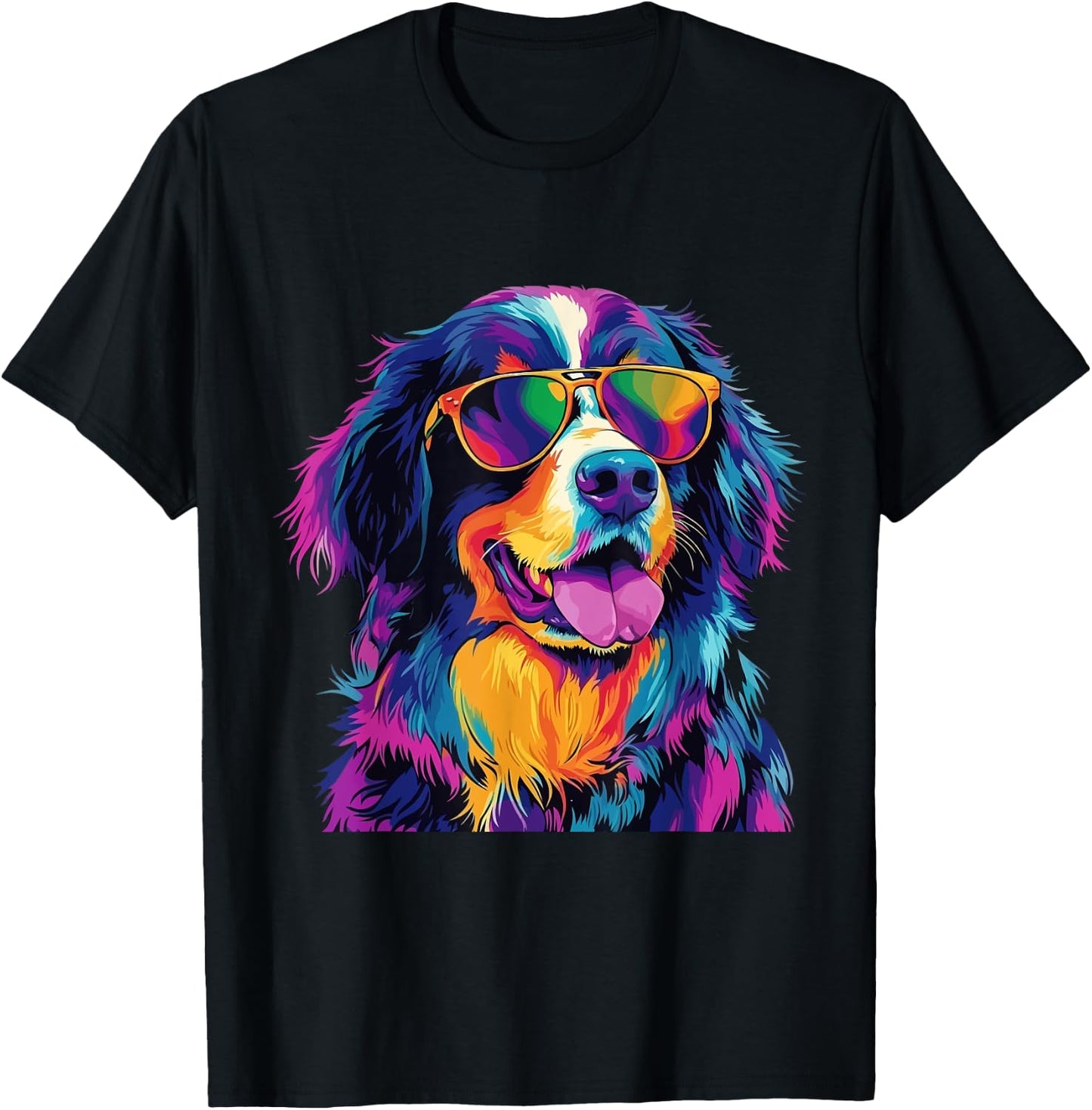 Bernese Mountain Dog Sunglasses Pop Art Funny Mountain Dog Men Women Girls Kids T-Shirt - T-Shirt | Black