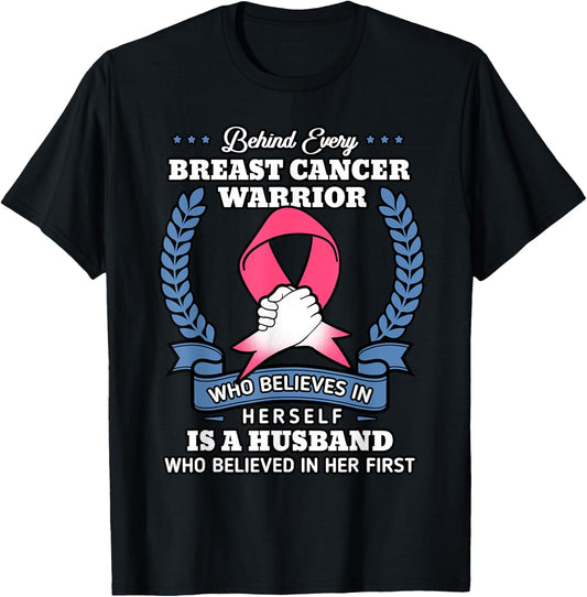 Husband Of A Warrior Breast Cancer Shirt Fight Chemo Gift T-Shirt - T-Shirt | Black