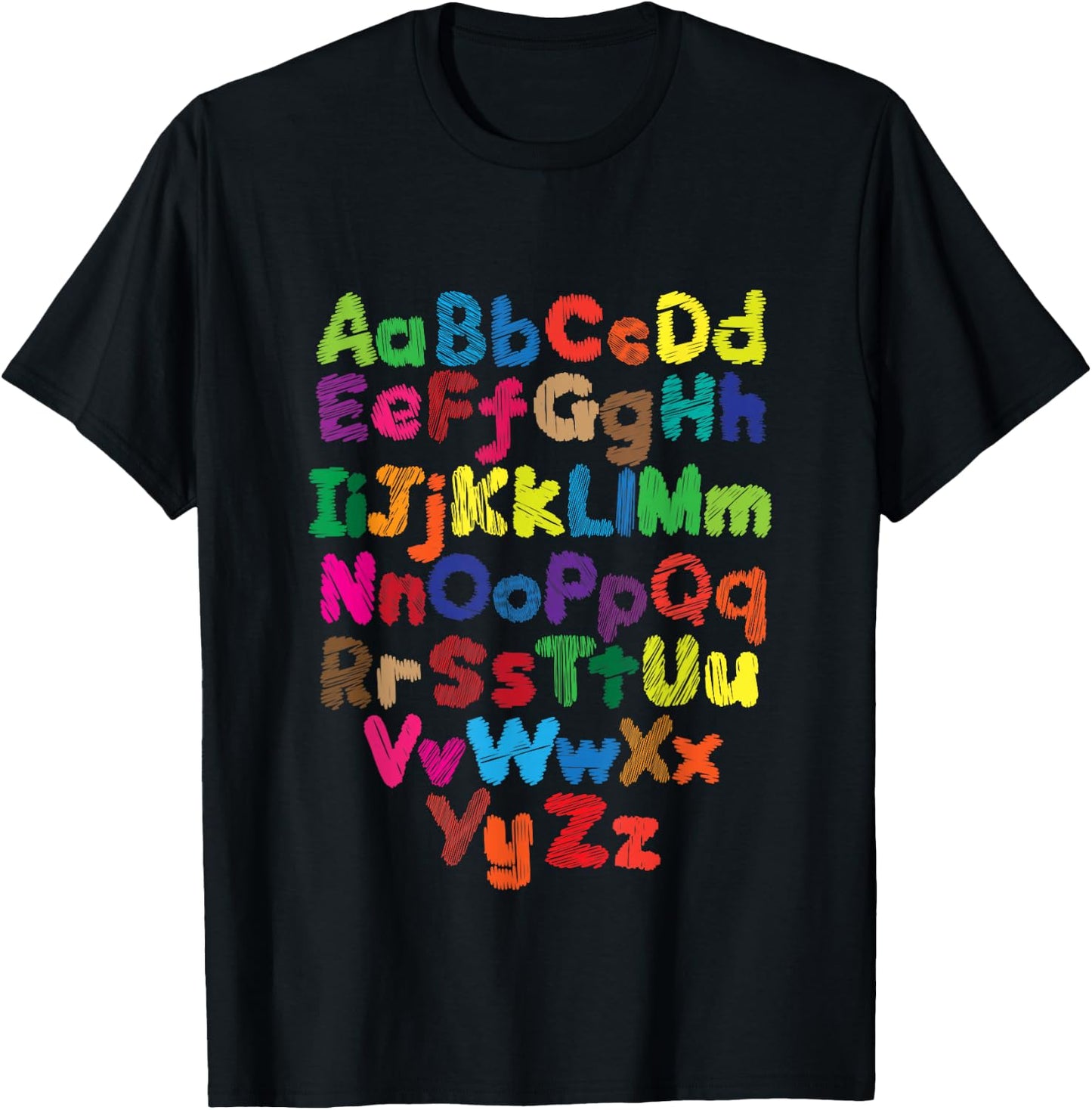 Vibrant Colorful Alphabet Typography Design T-Shirt - T-Shirt | Black