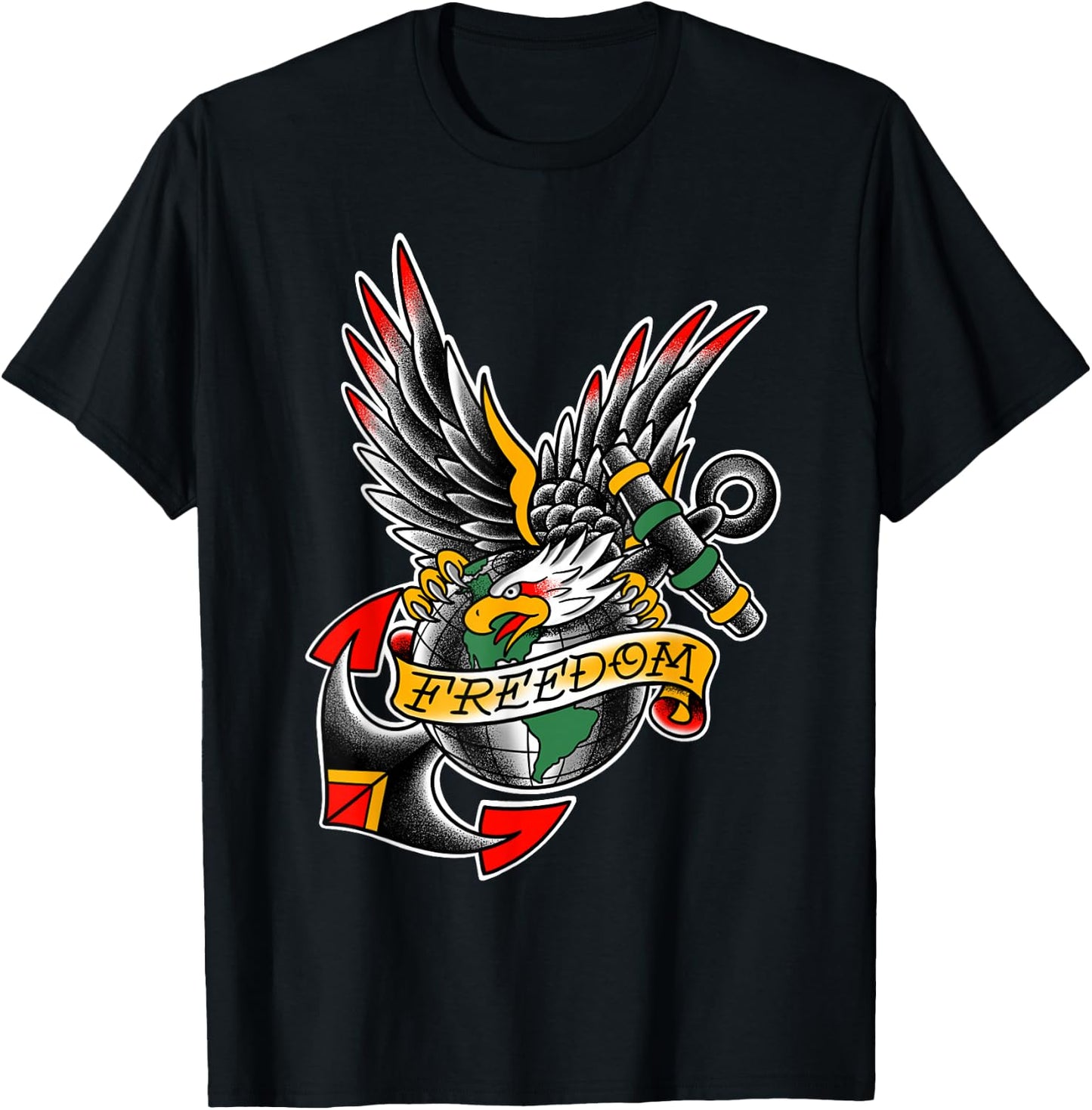 USA Traditional Tattoo style Bald Eagle (Freedom) T-Shirt - T-Shirt | Black