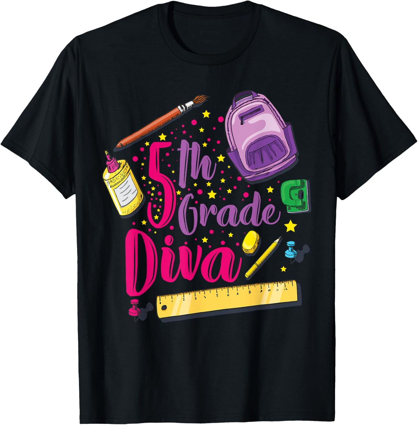 5th Grade Diva Shirt First Day of School Girl Clothes Gift T-Shirt - T-Shirt | Black