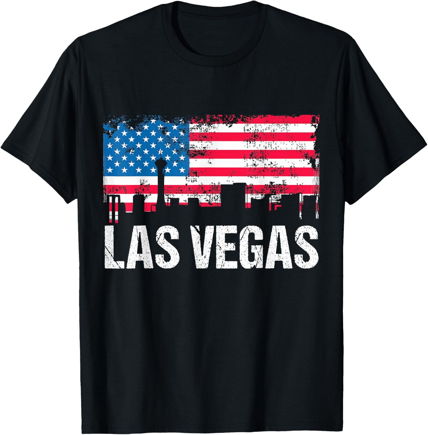 Vintage US Flag American City Skyline Las Vegas Nevada USA T-Shirt - T-Shirt | Black