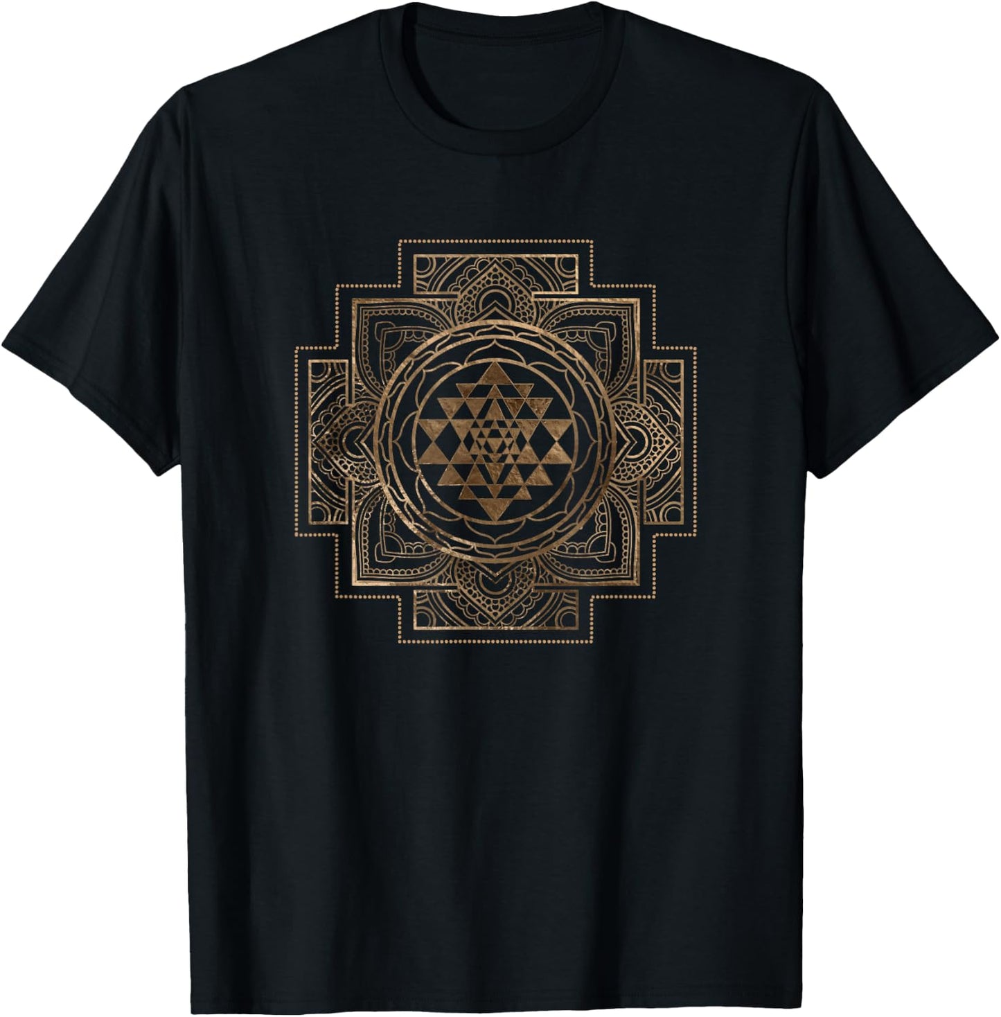 Creativemotions Women's Yoga School Modern Geometry Sri Yantra - Sri Chakra , Black, Small T-Shirt - T-Shirt | Black