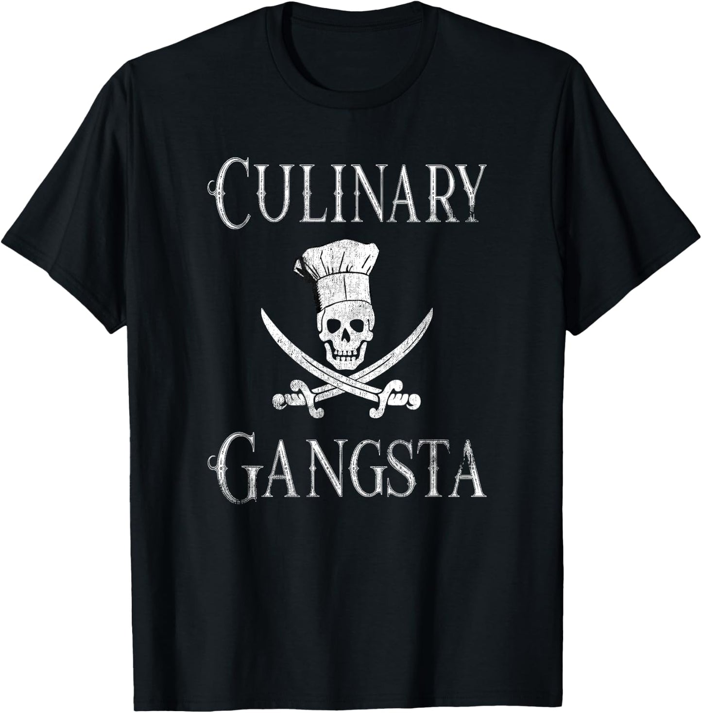 Fun Culinary Gangsta Skull Swords Chef Hat Retro T-Shirt - T-Shirt | Black