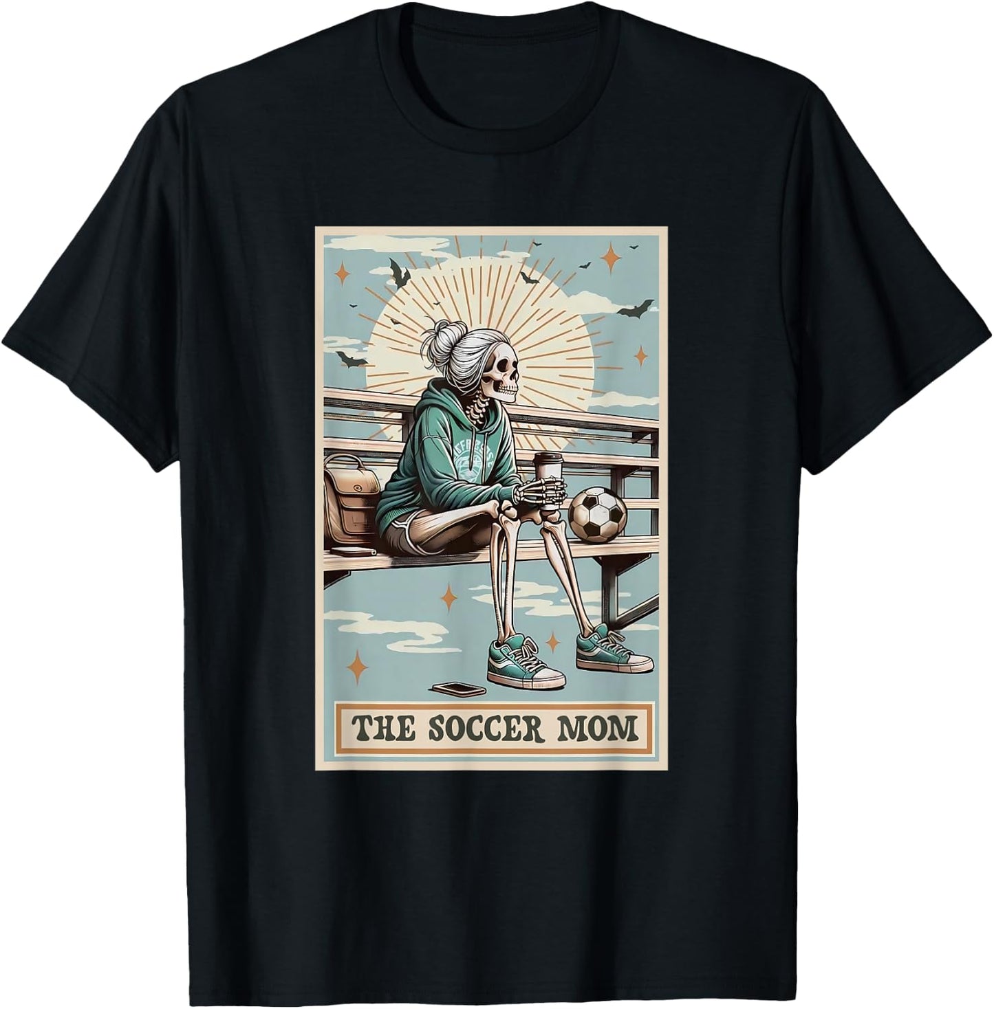 Soccer Mom Skeleton Tarot Card Vintage Halloween T-Shirt - T-Shirt | Black