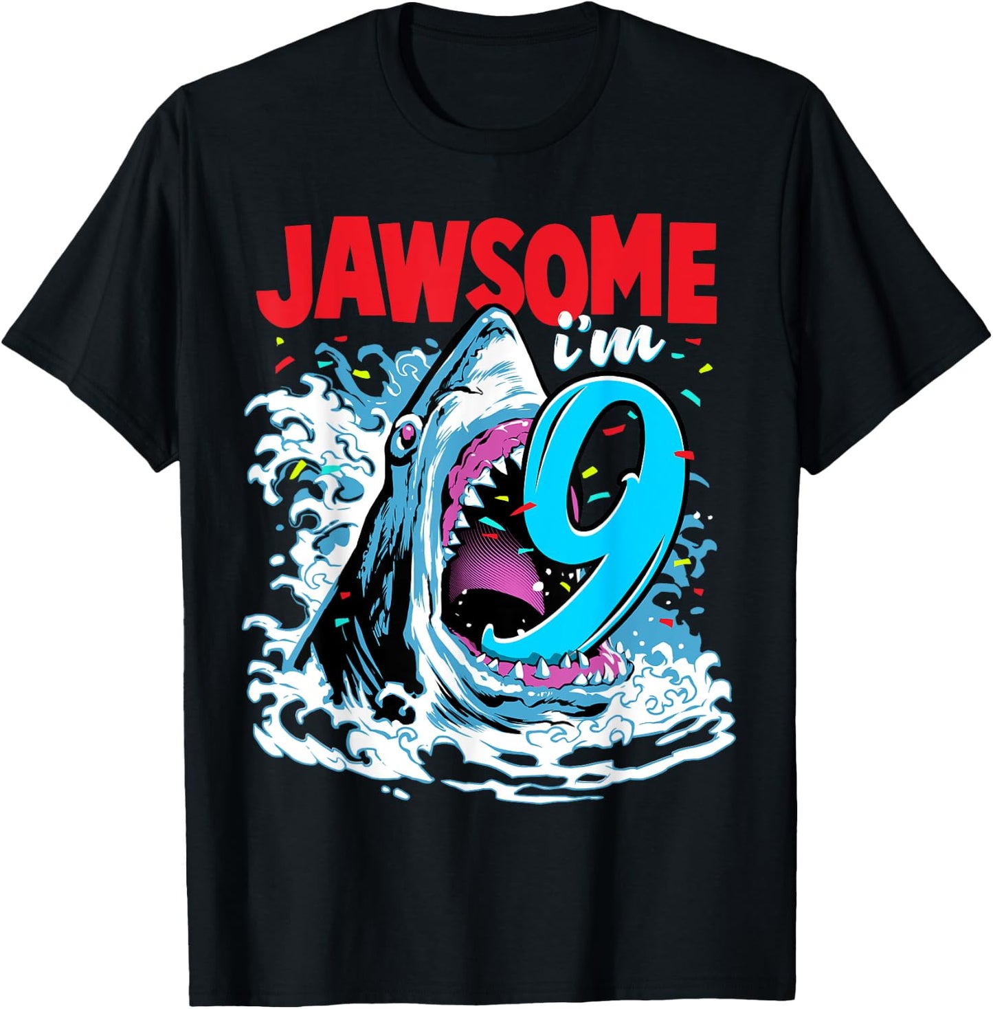 Kids 9th Birthday Shark 9 | Jawsome Nine Year Old Bday Gift T-Shirt - T-Shirt | Black