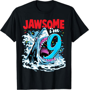 Kids 9th Birthday Shark 9 | Jawsome Nine Year Old Bday Gift T-Shirt - T-Shirt | Black