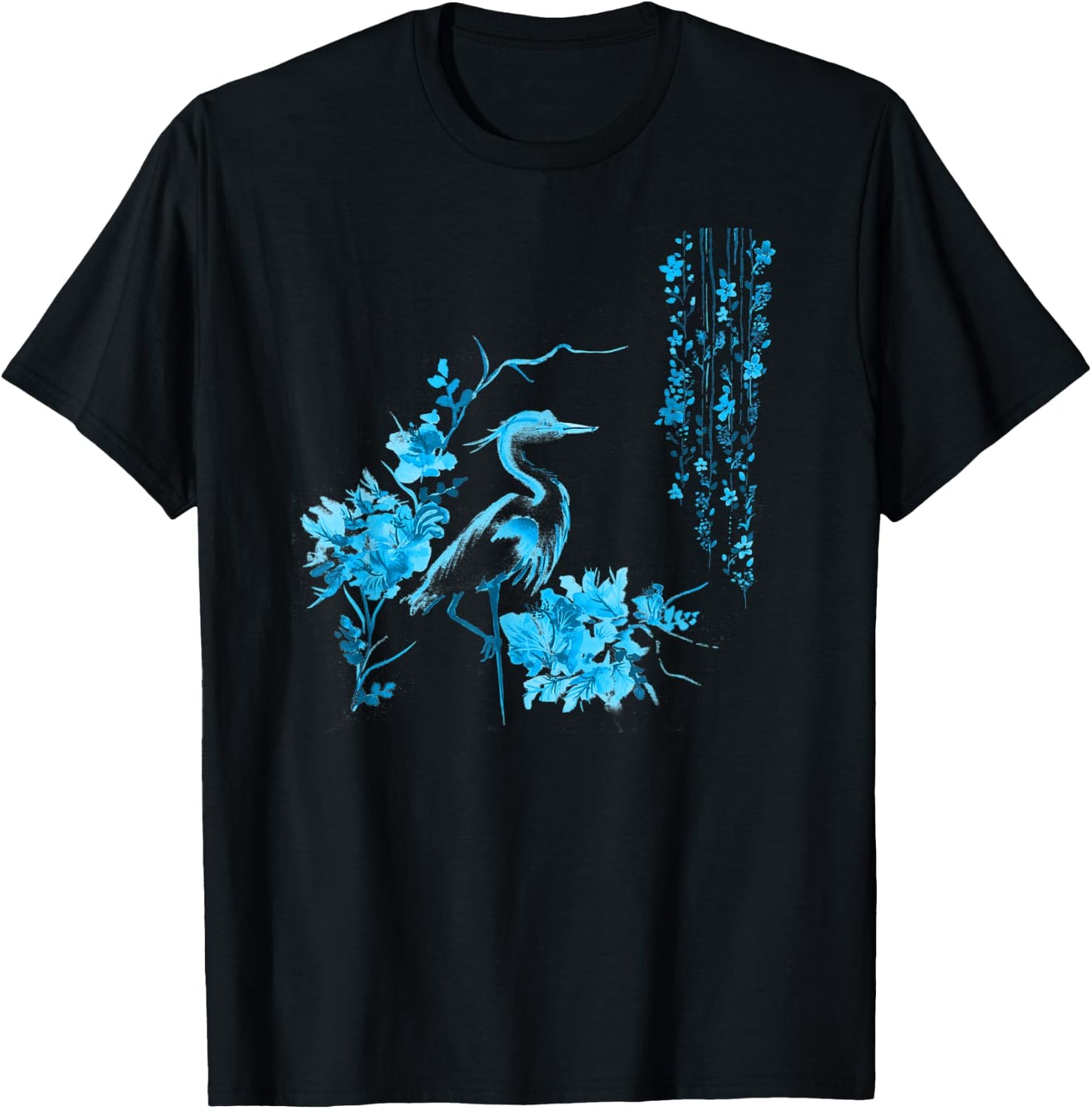 Japanese Art Crane Bird Fresh Garden Stylish Design T-Shirt - T-Shirt | Black