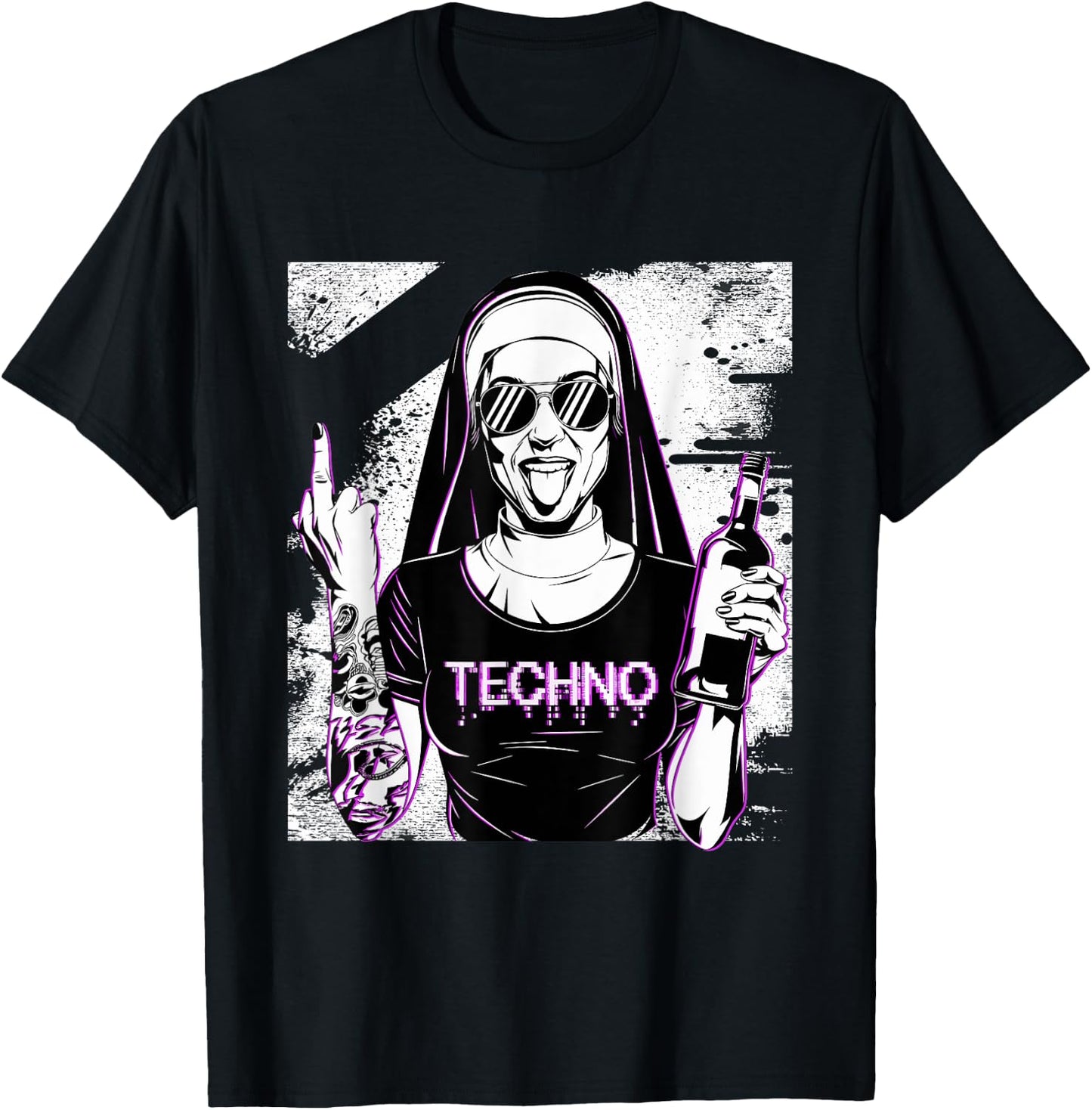 Rebellious Nun Techno Party Hardstyle T-Shirt - T-Shirt | Black