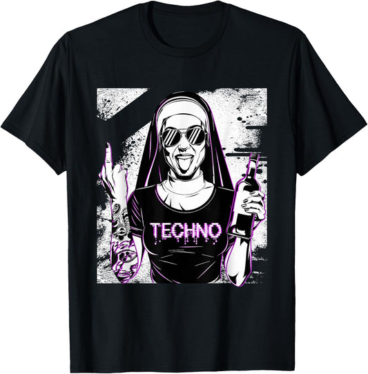 Rebellious Nun Techno Party Hardstyle T-Shirt - T-Shirt | Black