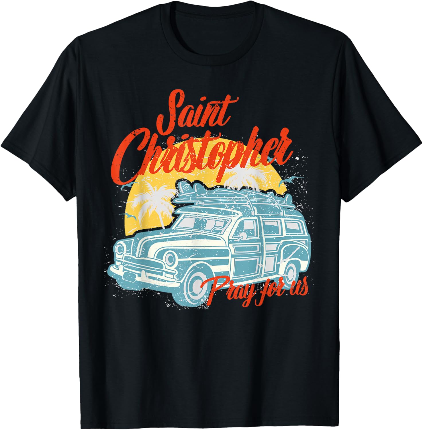 Saint Christopher Surfer Dude Surfing Men Beach Catholic T-Shirt - T-Shirt | Black
