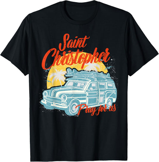 Saint Christopher Surfer Dude Surfing Men Beach Catholic T-Shirt - T-Shirt | Black