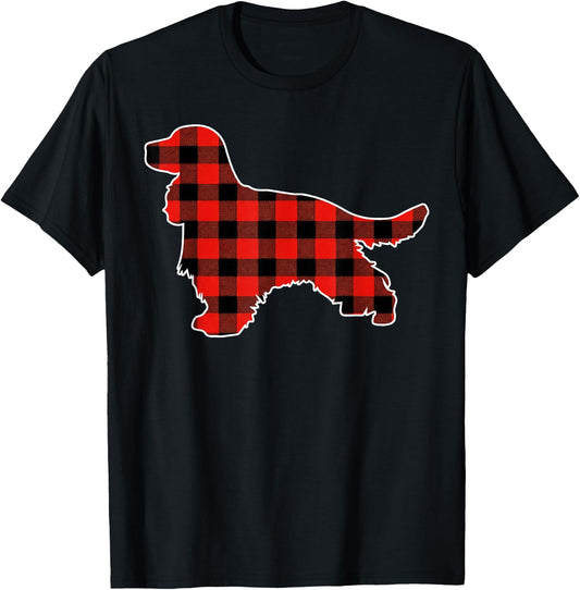 Red Buffalo Plaid Pajama English Cocker Spaniel Christmas T-Shirt - T-Shirt | Black