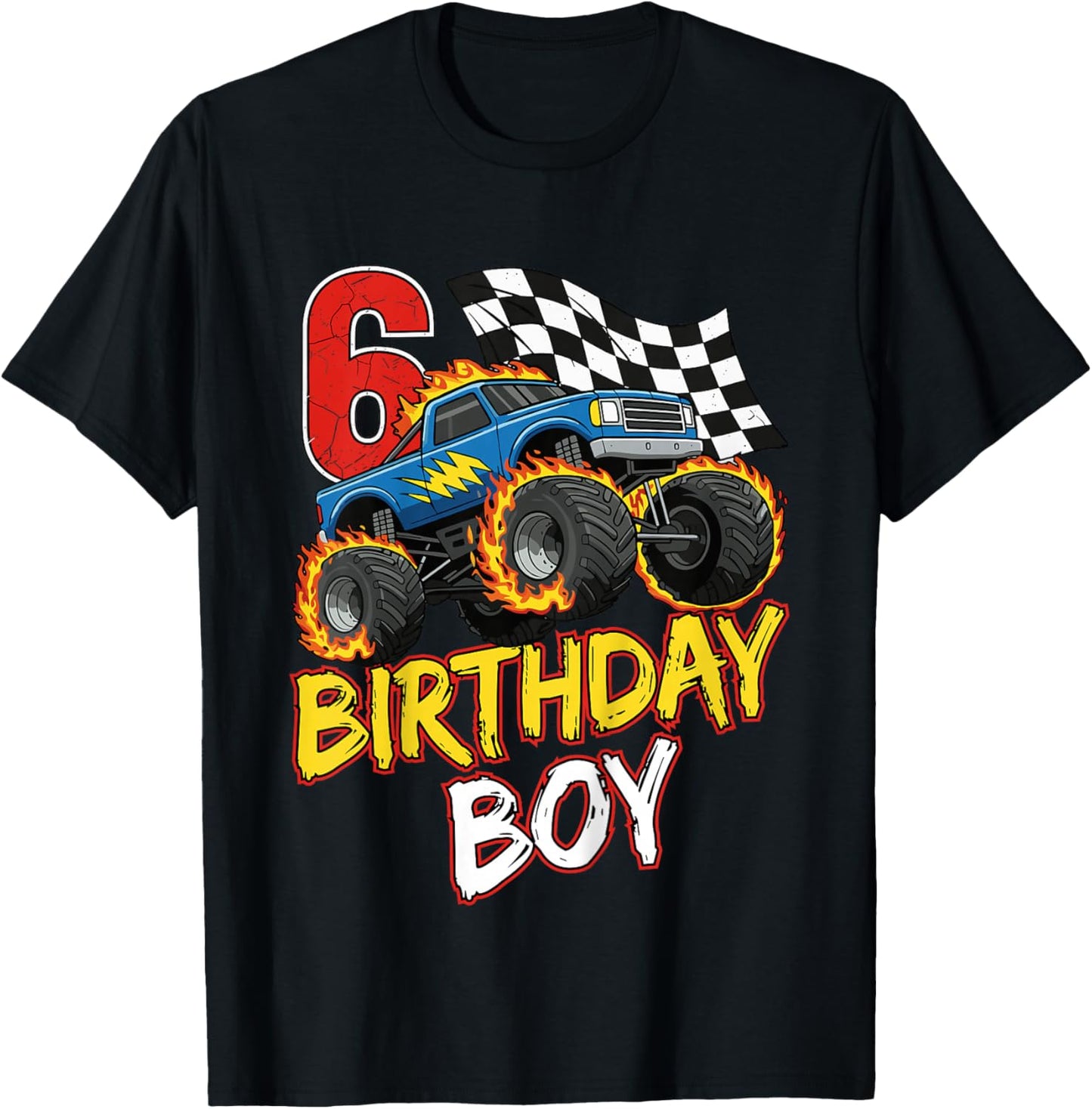 Kids Birthday Monster Truck 6 Year Old Boys 6th Party Born 2020 T-Shirt - T-Shirt | Black