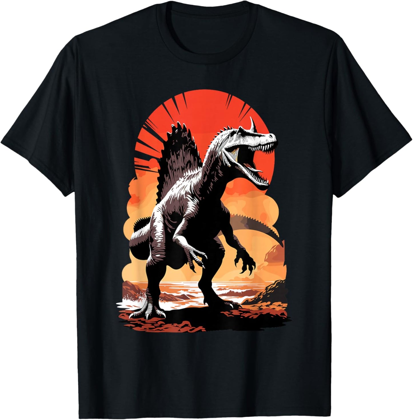 Spinosaurus Mirabilis Horned New Dinosaur Species Graphic T-Shirt - T-Shirt | Black